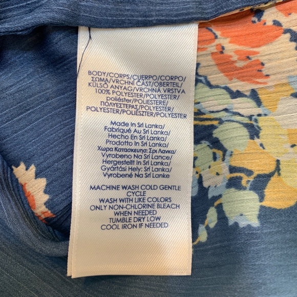 Chaps Peasant Blouse 2X Blue Floral Sheer Bell Sleeve Cottage Core Boho - Picture 10 of 11